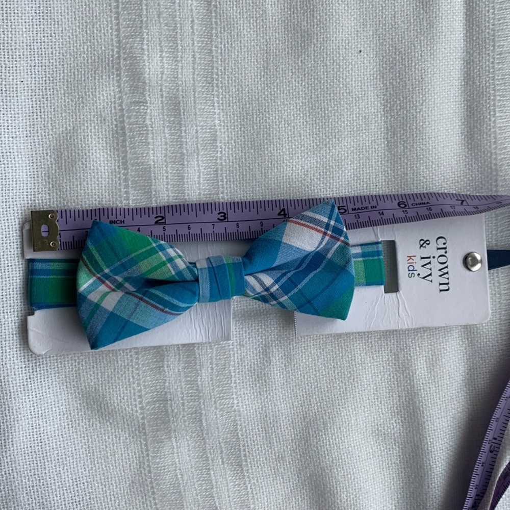 Crown and ivy boys clip tie green plaid